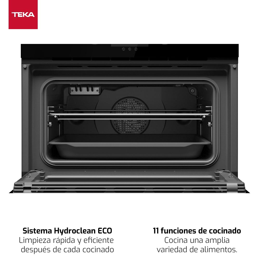 Teka Horno Compacto 45 cm, Horno + Microondas, Sistema de Limpieza HydroClean ECO, Multifunción SurroundTemp, 11 Funciones de Cocinado, Touch Control, 3 Cristales, Color Negro, HLC 8440 C
