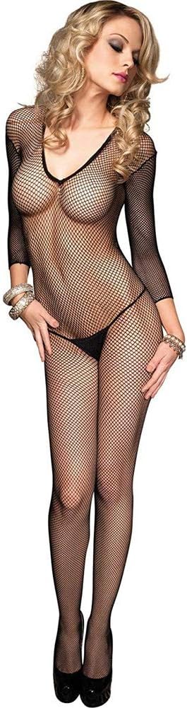 Leg Avenue Women's Deep V Front Long Sleeved Fishnet Bodystocking