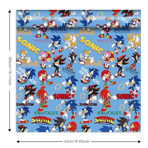 Bonamana Sonic Wrapping Paper 2 Roll 43 cm x 3 m Gift Wrapping Paper Durable Surprises Gift Wrap Pack for Kids Birthday, Party Storage Festive Decoration (Collection of Names) - Image 3