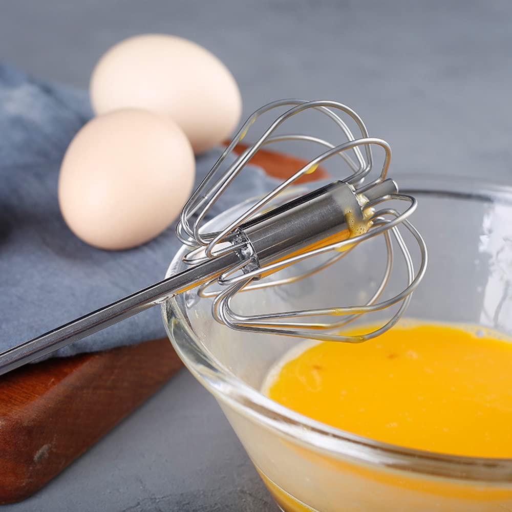 2 Pezzi Fruste Da Cucina, Fruste Per Le Uova, Rotante a Spinta | Frusta Da Cucina In Acciaio Inossidabile, Frusta Semiautomatica In Acciaio Inox, Per La Miscelazione, Battere, Frustare
