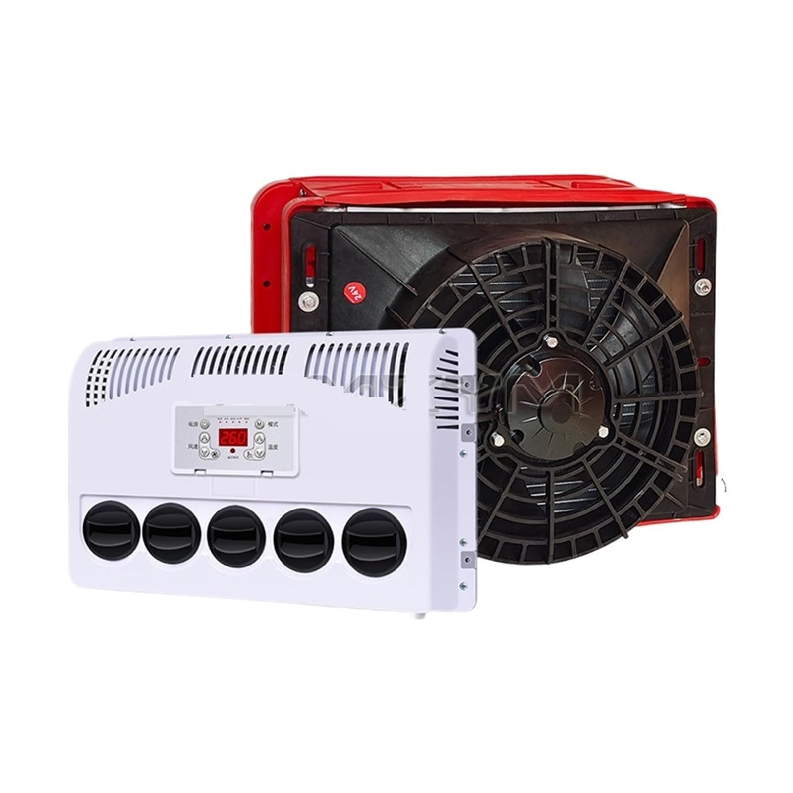12V/24V Electric Air Conditioning Refrigeration Integrated Machine For Buses,truck,excavators,harvesters,agricultural Machines Quiet Comfort Highly Efficient Cooling(24V Red plastic case)