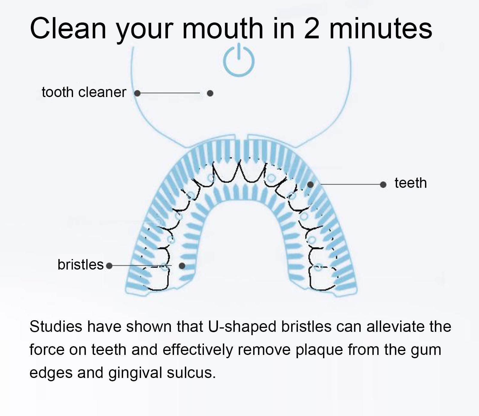 VIDECOR Cepillo de Dientes Eléctrico Automático para Adultos, Cepillo de Dientes Eléctrico de 360 ​​Grados, Cepillo de Dientes Eléctrico en Forma de U de Viaje,C