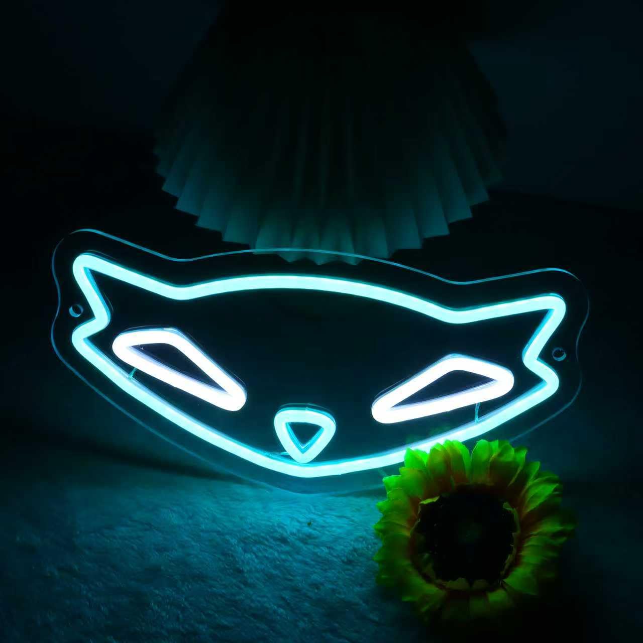 Sly Raccoon neonowy znak anime, gra neonowa do dekoracji ścian, ściemniane światła LED do sypialni, jaskini męskiej, na imprezę, do baru, dekoracja tła, prezenty świąteczne dla graczy dla