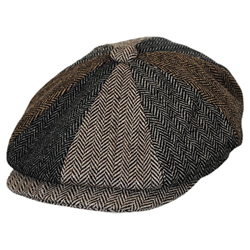 Jaxon Herringbone Patchwork Wool Blend Newsboy Cap (Medium) Multi