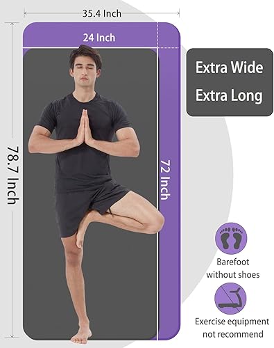 Miniatura 2 de Tapete de yoga grueso y ancho para mujeres y hombres, tapete de ejercicio grande de 78 x 35 pulgadas, tapete de entrenamiento para gimnasio en casa,