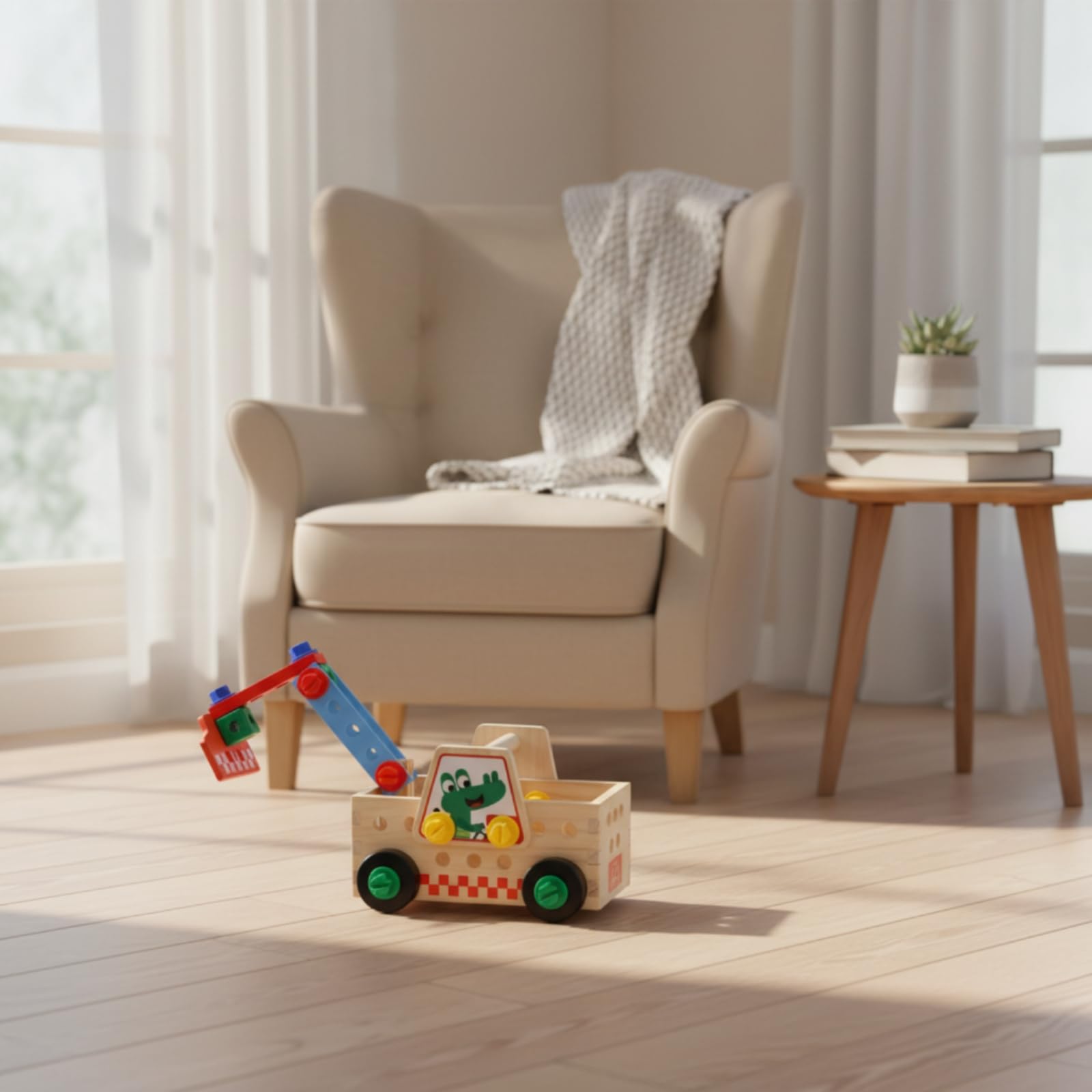 Camion da Cantiere Giocattolo Creativo | Sicuro, Veicolo da Costruzione in Legno, Montessoriano, Set di Camion Giocattolo, per Scuola Dell'infanzia, Bambini