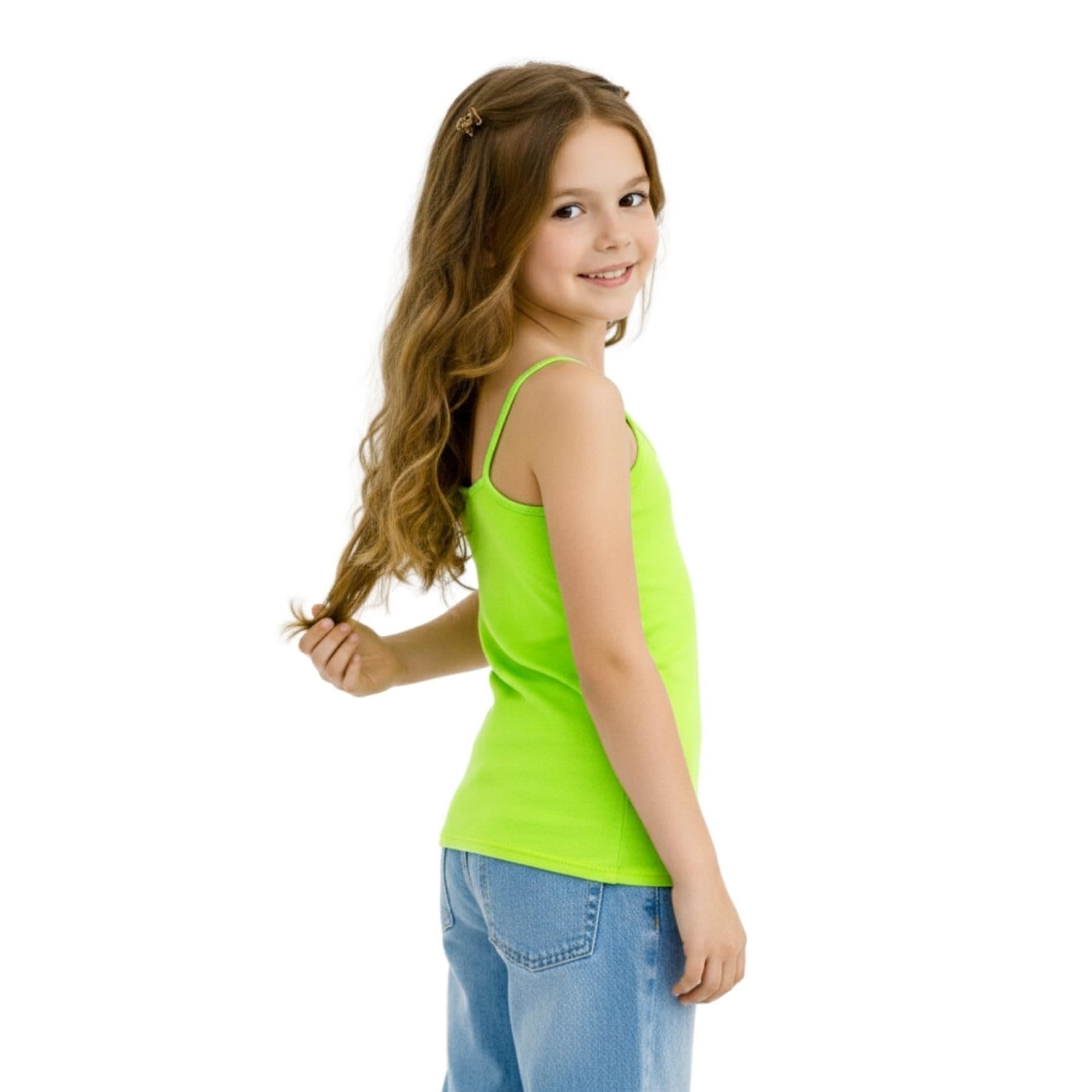 janisramone® Paquete de 4 camisetas sin mangas con tirantes delgados para niñas, chalecos de verano sin mangas, capa base ligera, camisetas de verano para niños, camisola lisa con tirantes delgados