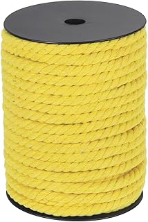 QUARKZMAN Cuerda de Algodón 3 Hebras Trenzada Torcida, Amarilla 40M/47 Yardas 8mm de Diámetro para Colgar en la Pared, Colgador de Plantas, Tejido, Nudos de Macramé