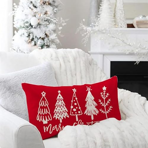 Miniatura 2 de Fundas de almohada de árbol de Navidad de 12 x 20 pulgadas, almohadas lumbares rojas de Navidad, fundas decorativas modernas de casa de campo,