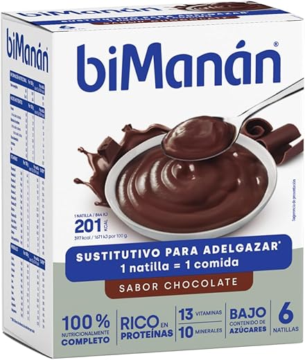 biManán - Natillas de Chocolate, Crema Sustitutiva de Comidas para Adelgazar, Bajas en Calorías, Ayudan a Perder y Controlar el Peso, con Proteínas, Vitaminas y Minerales - 6 x 50 g: 300 g