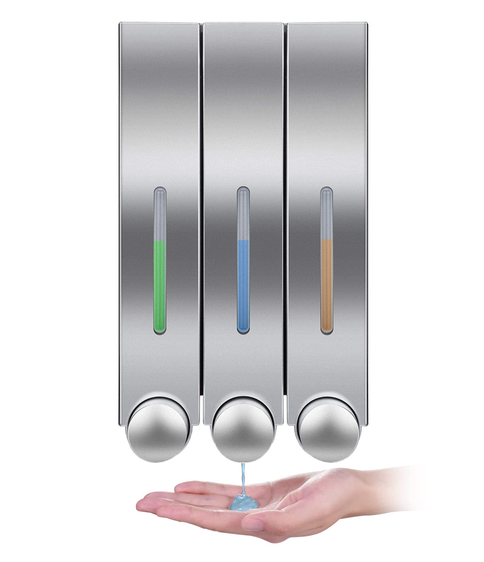 Wangcl Silver Wall Mounted Soap Dispenser Shower Lotion Shampoo Gel Cotainer For Bathroom Toilet In Office Cafe Restaurant Hotel - Triple