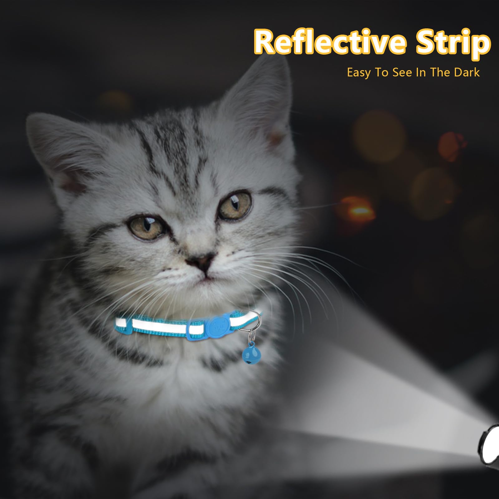 Taglory Collare Gatto Riflettente, 2 Pezzi Collari per Gatti Antistrozzo con Campanellino e Fibbia di Sicurezza, Stampa Zampa Carina 15-20cm Azzurro