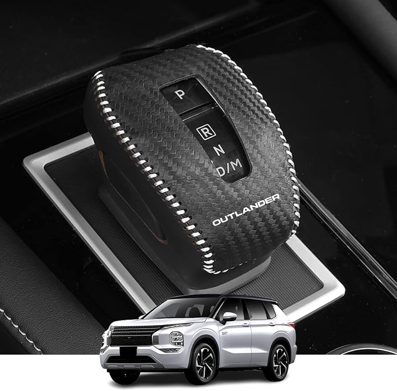 Capa de Couro para Manopla de Câmbio Automático Mitsubishi Outlander 2022–2025 e Outlander PHEV 2023–2024, Acabamento Carbon Fiber, Kakash