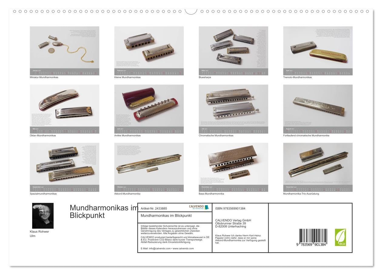CALVENDO - Mundharmonikas im Blickpunkt (Wandkalender 2027 DIN A2 quer), Monatskalender: Verschiedene Mundharmonikaarten in Bild und Text