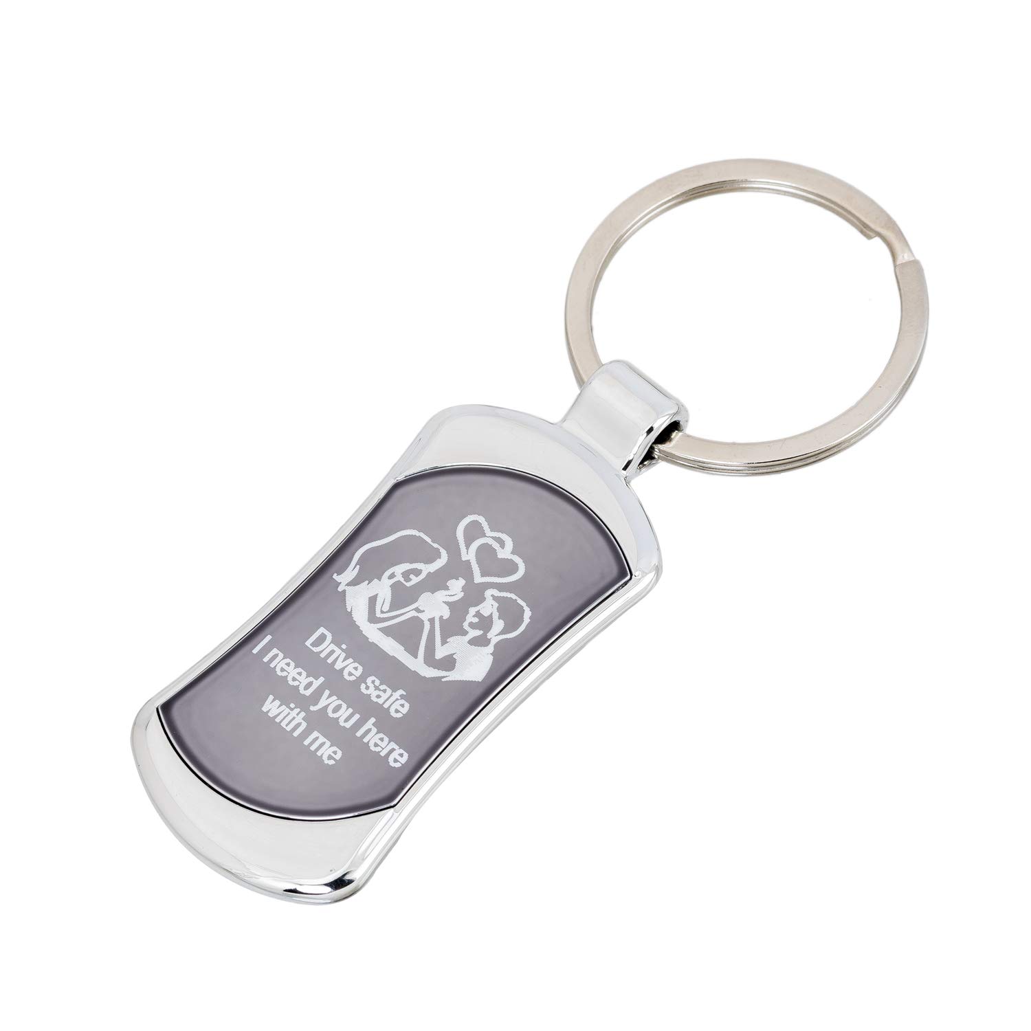 Gratus Drive Safe I Need You Here with Me Metallic Grey Key Chain