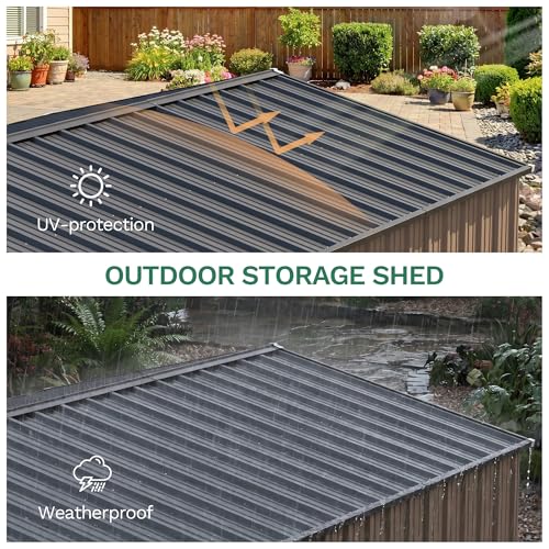 Image of Devoko 10x12 FT Outdoor Storage Shed with Galvanized Steel Floor Base, Metal Tool Shed with Slooping Roof for Garden Backyard Patio(Brown)