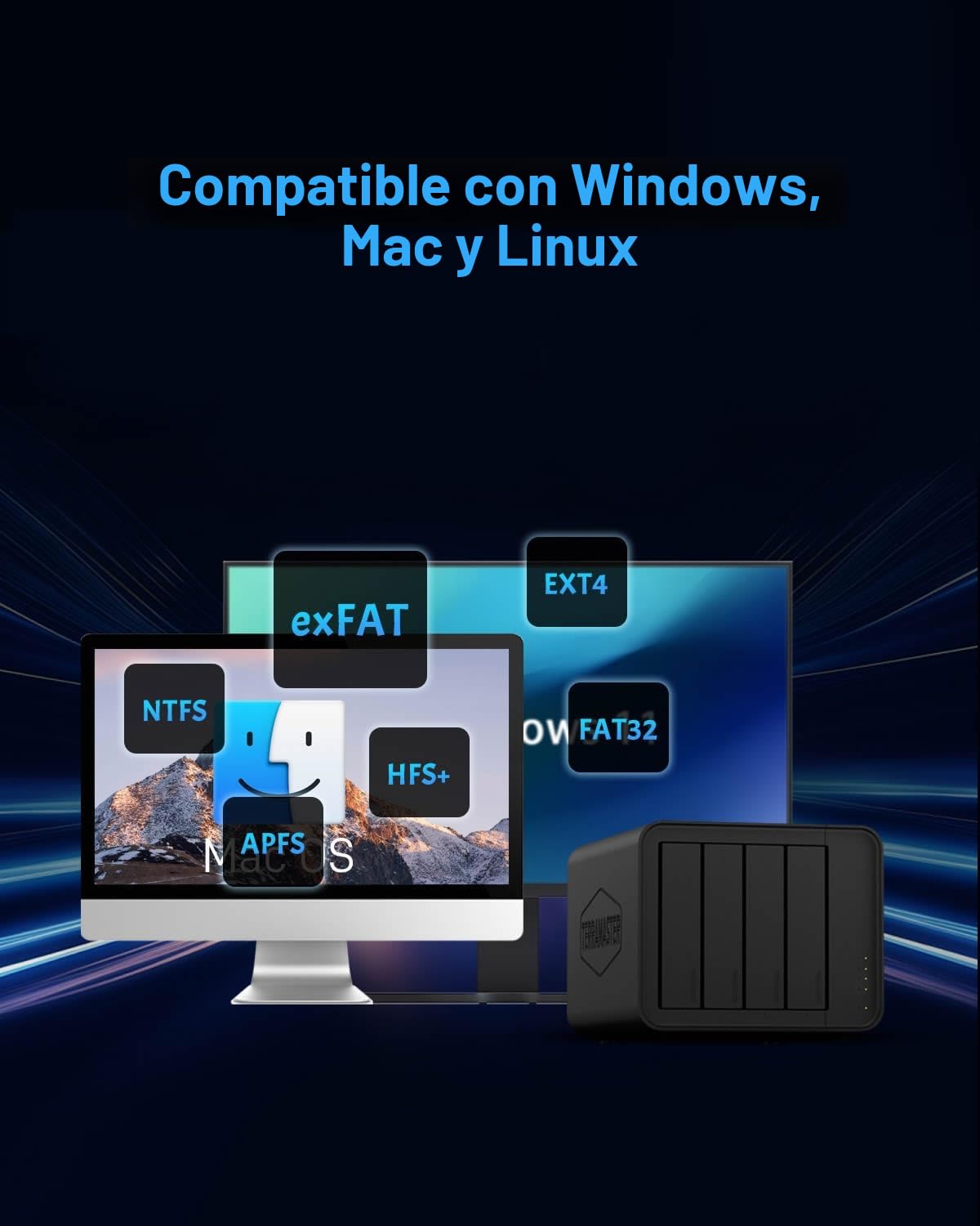 TERRAMASTER D8 Hybrid HDD NVMe Caja USB 3.2 Gen 2 10Gbps Tipo C de 8 Bahías Almacenamiento USB, Compatible con Raid 0/1/Individual/JBOD, Arreglo de Discos Híbrido Exclusivo 2+6 Raid (Sin)