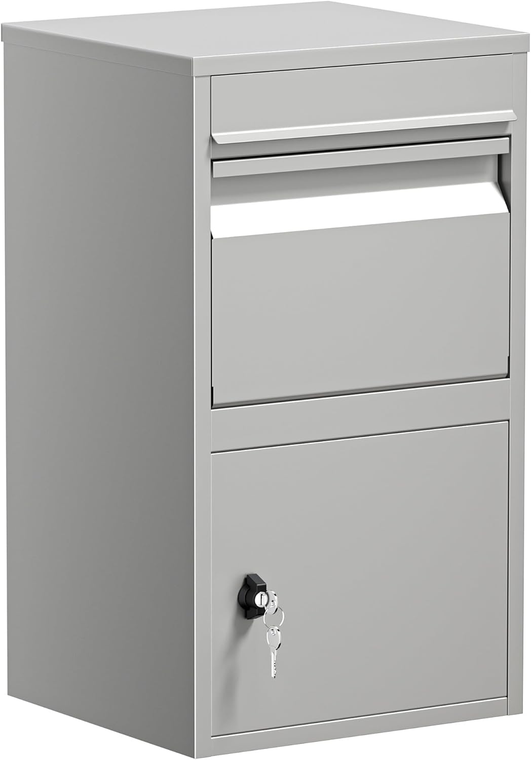 Wiltec Grey Parcel Box 410 x 380 x 720 mm Powder Coated Steel Lockable Post Box for Home Parcel Receipt Mail Delivery