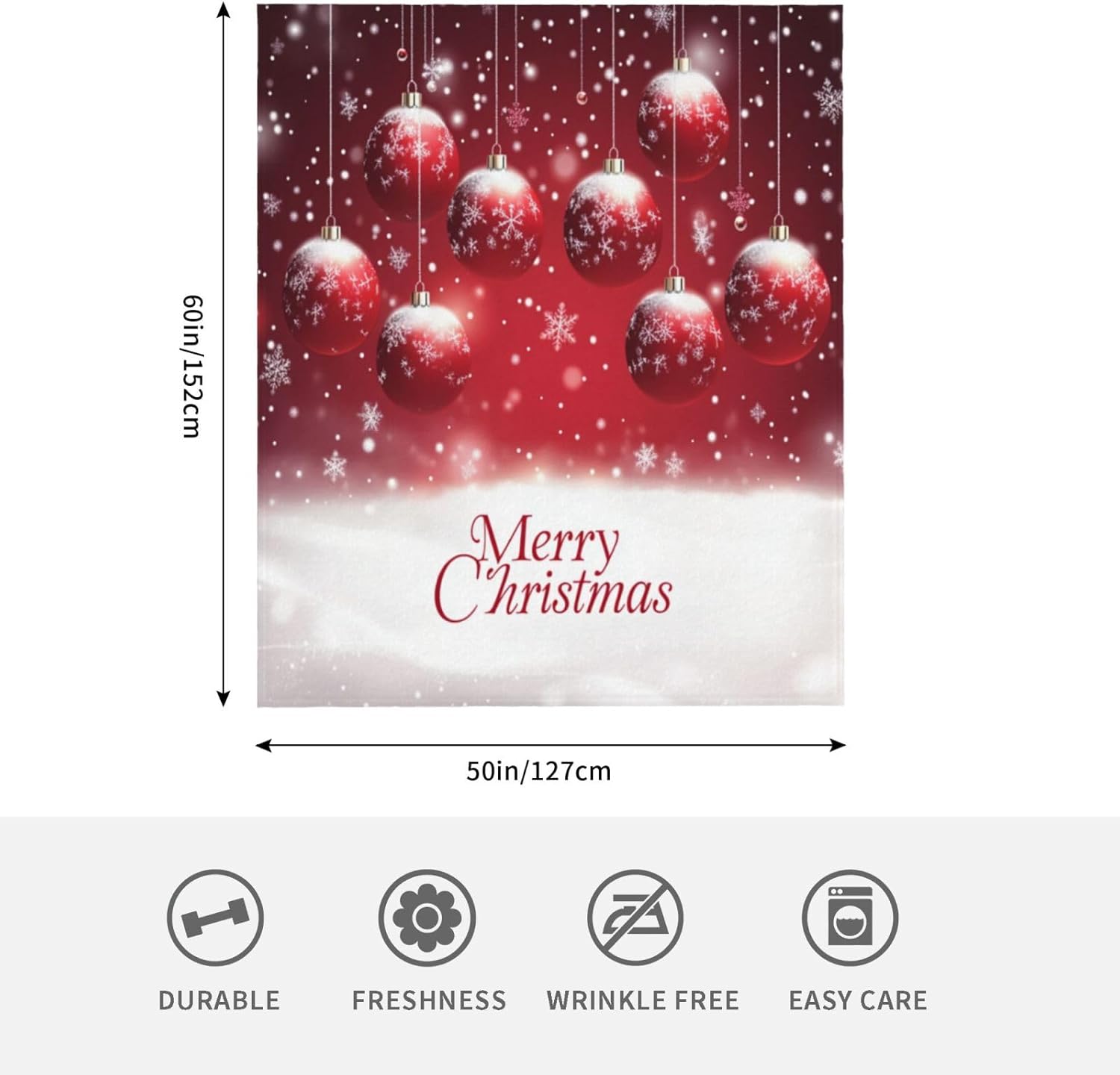 Flannel Throw Blanket Christmas Red Ball Pattern Xmas Soft Cozy Holiday Blanket for Couch Bed Sofa, Lightweight Warm Fleece Blanket All Season, Festive Home Decor, 50 x 60 Inch