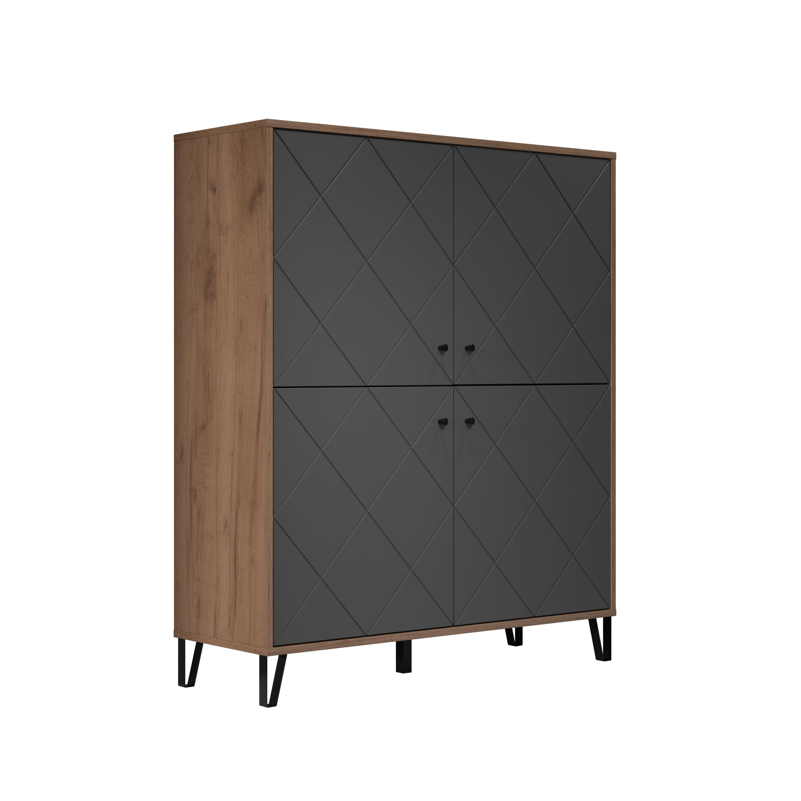 trendteam smart living - Montez - Sideboard - Grau/Eiche - Highboard mit 4 Türen und 4 Einlegeböden - (BxHxT) 123 x 136 x 40 cm - Front mit Rautenoptik, Soft-Close