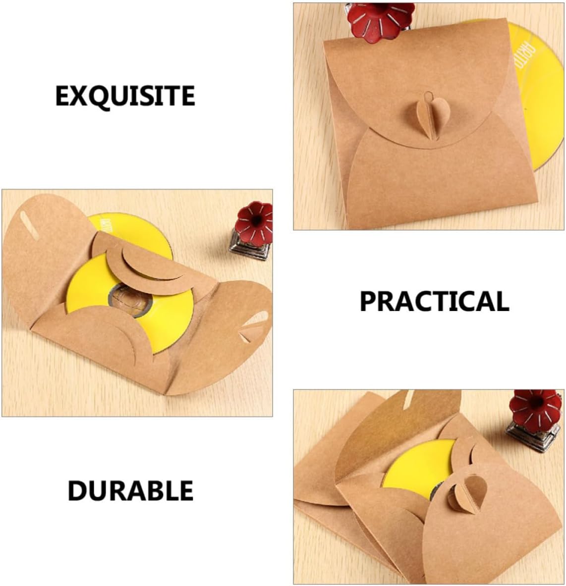 VICASKY 50pcs Kraft Paper CD DVD Sleeves Envelopes Storage Holder for Organizing Cds and DVDs Prevent Scratching for Home Storage