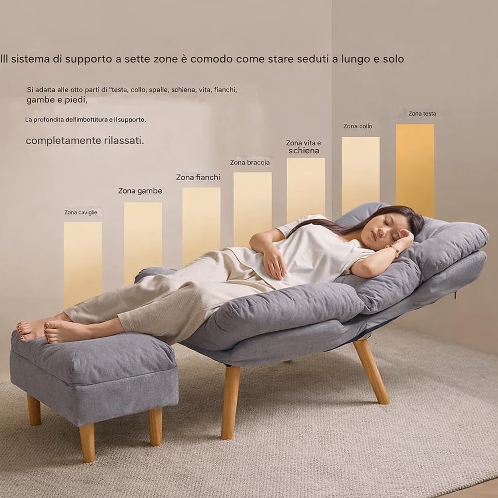 BAKAJI Poltrona Reclinabile con Poggiapiedi e Imbottitura Extra Soffice, Poltroncina e Pouf Sgabello Altissima Densità, Seduta Ergonomica e Schienale Inclinabile, Soggiorno, Camera da Letto (Grigio)