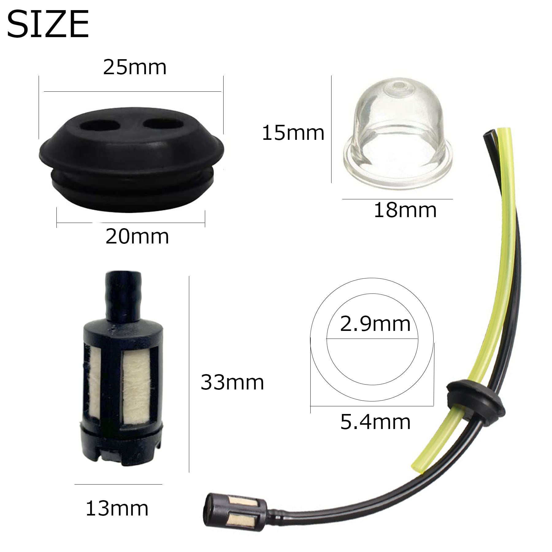 Lot De 5 Tuyaux De Carburant Universels Pour Tondeuse U00e0 Gazon, Tuyau De Carburant Avec Filtre U00e0 Air, Filtre U00e0 Carburant, Ampoule De Rechange, Joint De Tuyau De Carburant