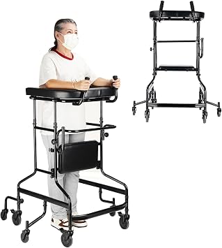 Adult Portable Walker Walking Aid Hemiplegia Rehabilitation Standing Frame 8 Wheels Walkers for Seniors for The Disabled of 150-180 Cm Walker for Seniors with Adjustable Height
