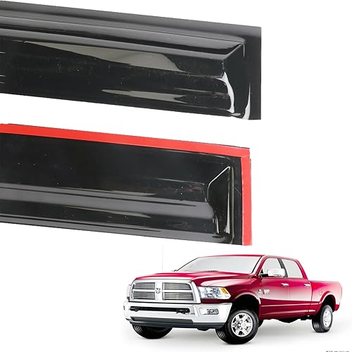 Miniatura 4 de Viseras de ventana, deflector de lluvia 2010-2018 Ram 2500/3500 Tripulación/Mega Cab 4 piezas - Deflector de ventana Ram Viseras de Ventilación Sol