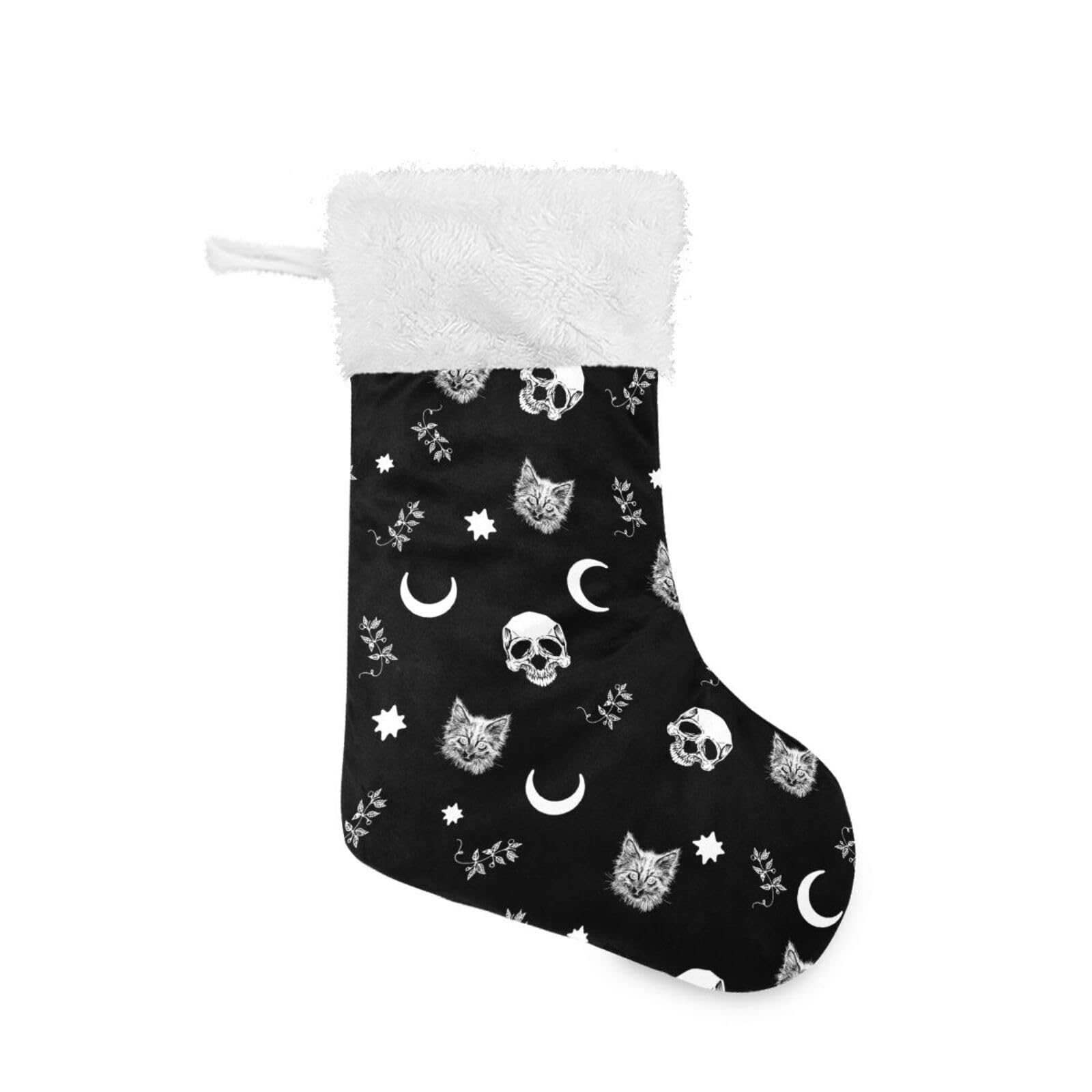 Xuwu Skull Cat Moon Gothic Pattern Christmas Stockings With Pug Space Print Xmas Stockings Ornament Gifts For Family Holiday Party Decor 1Pcs (, 17.71X12.20inx1)