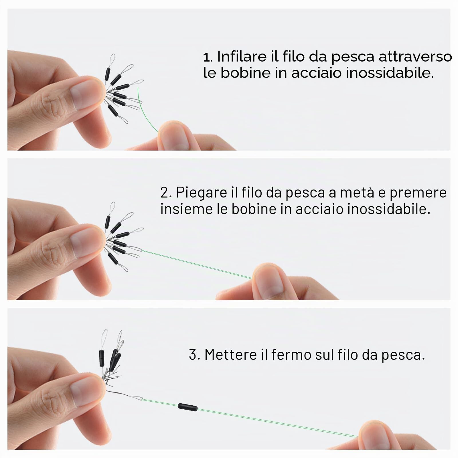 150 fermi in gomma per pesca 6 in 1, per pesca piccolo, S & M & L, cilindrici, perline di gomma, per trote da 0,1 – 0,43 mm, per pesca e sinker