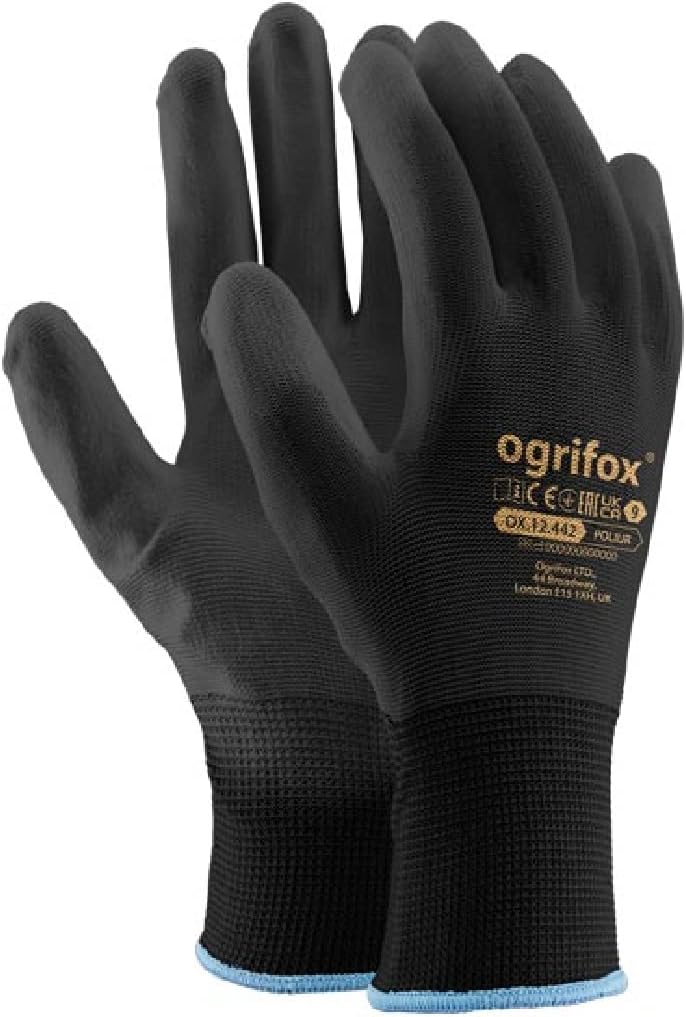 Coated Black Nylon Work Gloves. Gardening, Builders, Mechanic (L (9)), Pack of 24