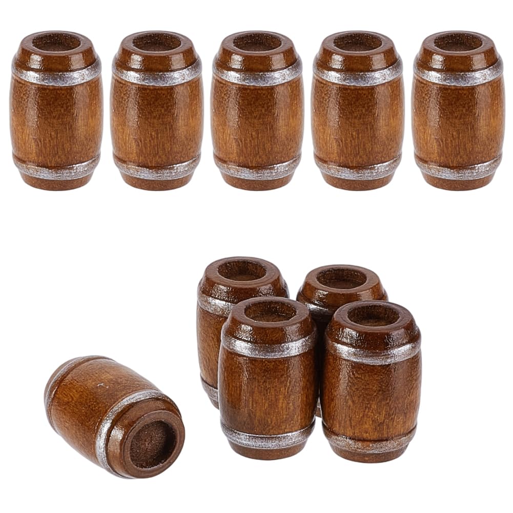 AHANDMAKER 10Pcs Miniature Wooden Beer Barrel Mini House Drink Accessories Model Miniature Barrel Beer Wine Pickle for Bar Drink Landscape Decor Home Decoration, Brown 13x12x19mm
