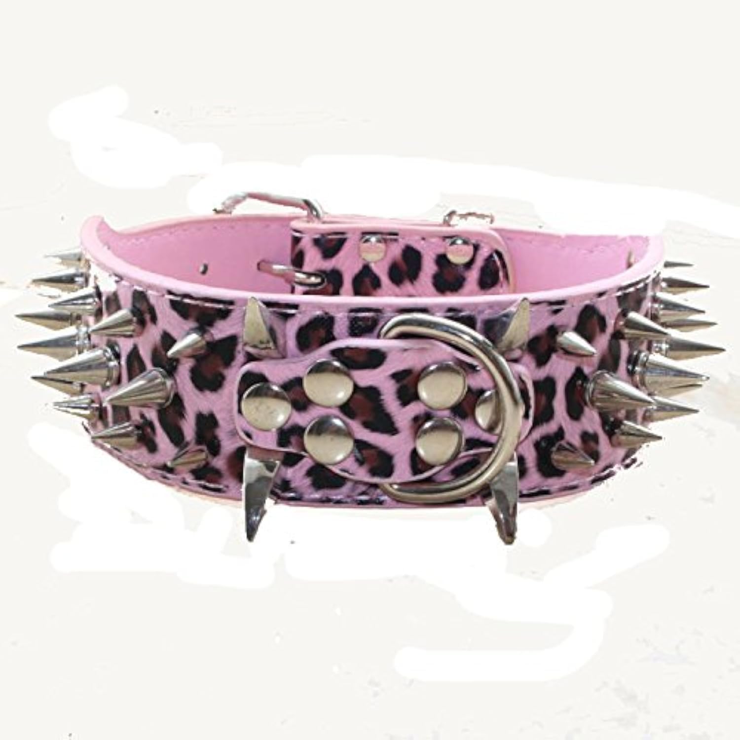 Sharp Spiked Studded Dog Collar 2 Inch Width Stylish Leather Dog Collars for Medium & Large Dogs Pitbull,Labrador,Boxer Rottweiler German Shepherd(Pink Leopard,M)