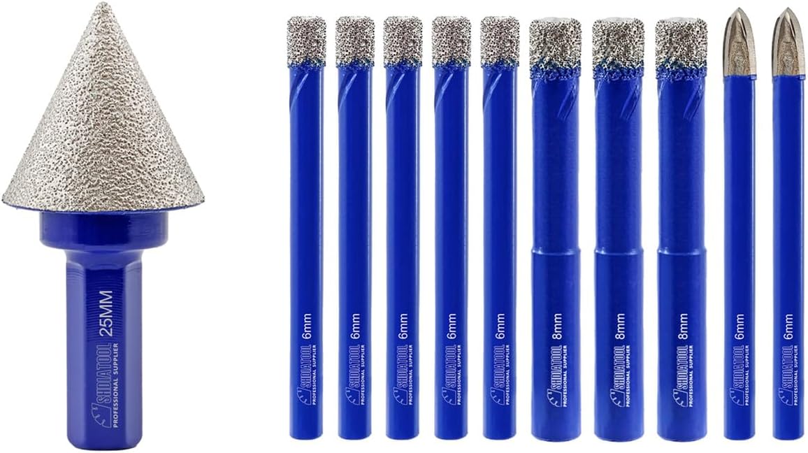 SHDIATOOL Diamond Chamfer Bits,Milling Bits Drill Core Bits Set for Porcelain, Hole Saw Cutter for Tile Marble Ceramic Granite