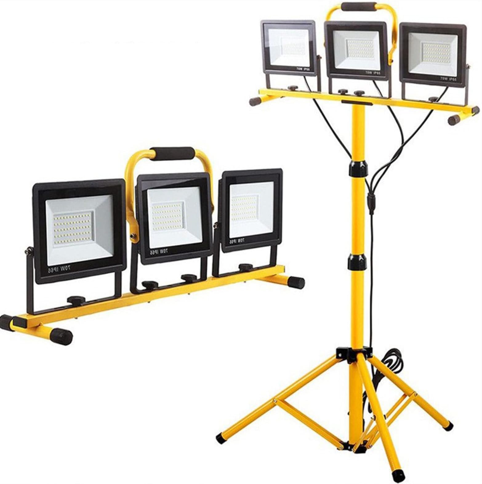 LED Work Lights with Adjustable Tripod Stand, Waterproof, 3 Heads, Foldable Design, Ideal for Outdoor and Indoor Use
