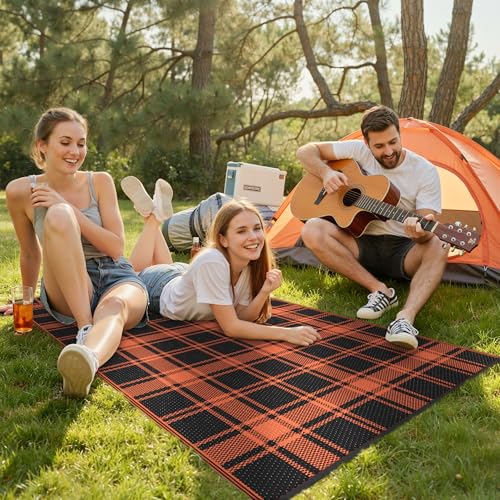 Image of GENIMO Fall Decor Outdoor Rug 3'x5' for Porch, Plastic Door Mat Dark Orange