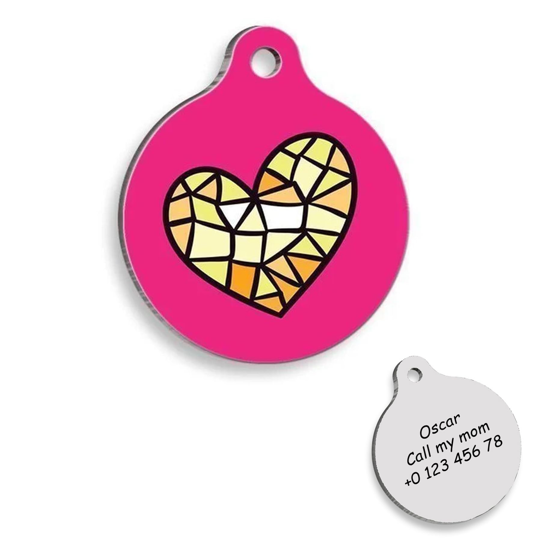 Pink Heart Love Personalized Dog Tag - Custom Name Tag - ID Tag for Dog & Cat - Customized Pet Tags - Dog & Cat Name id Tag - Dog Name Tag - Engraved Dog Tag