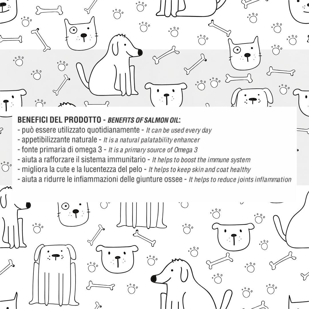 Olio Di Salmone Appetizzante per Cani e Gatti, alimento per cani e gatti adulti e cuccioli di tutte le razze con poco appetito | 10 bustine da 10ml l’una.