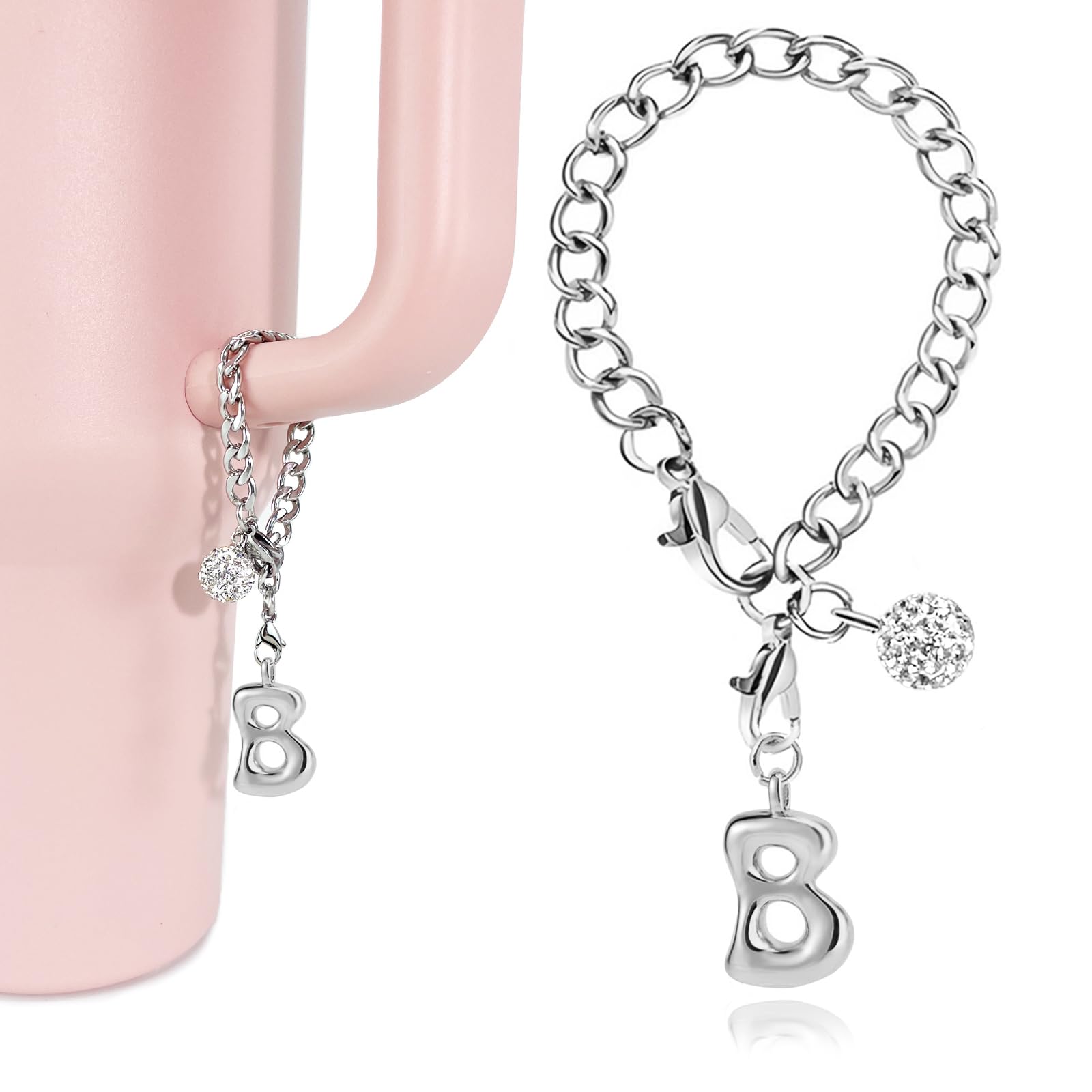 LUHOHI Silver Bubble Letter Charms for Stanley Cup Accessories - Designer Aesthetic Initial Cute Pendant for Water Bottle Tumblers Hydrojug Handle