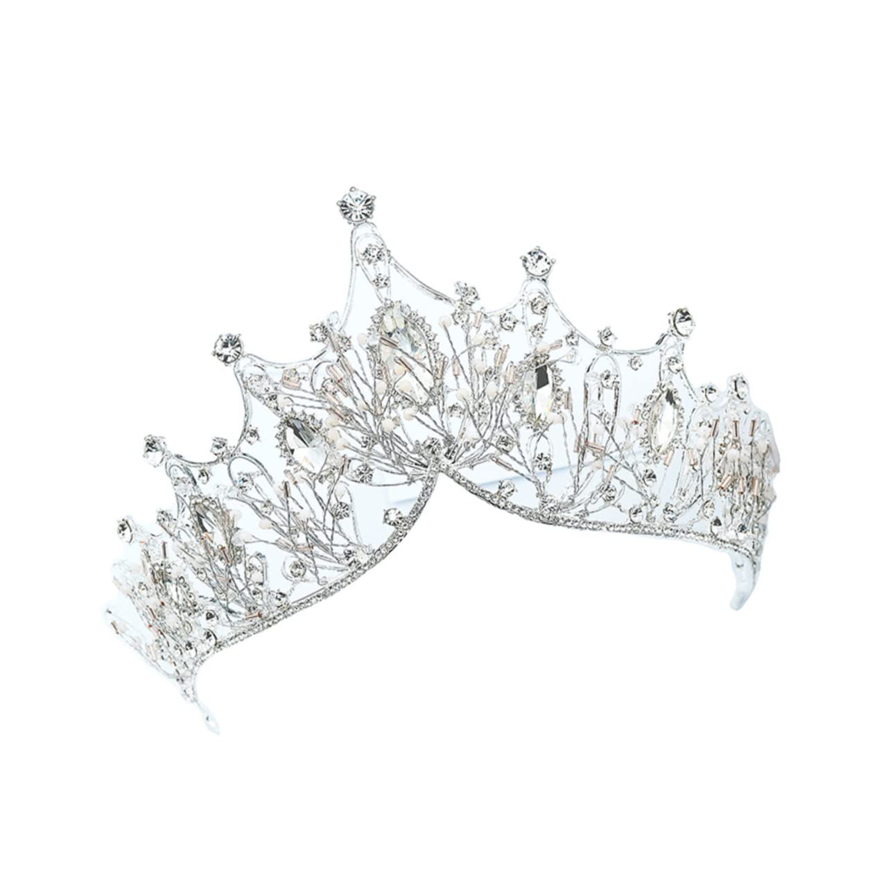 Tiara de plata nupcial corona de princesa con pedrería hecha a mano 8
