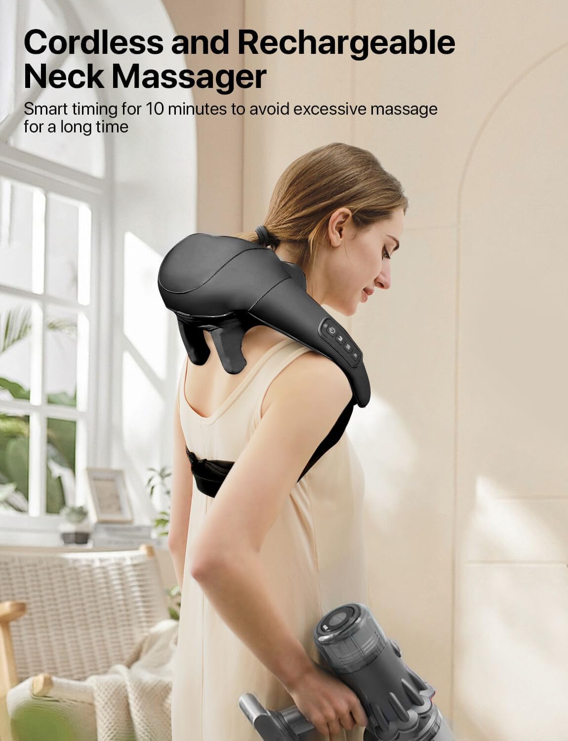 Cordless Shiatsu Neck and Back Massager with Heat, 2500mAh Rechargeable Electric Deep Tissue 3D Kneading Massage Pillow for Shoulder, Leg, Body Muscle Pain Relief, Gifts, for Dad Mom Friends