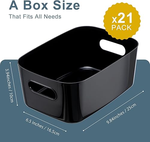 Vista 2 de Leinuosen Paquete de 21 cestas de almacenamiento de plástico, contenedores de almacenamiento de plástico, contenedores organizadores de despensa