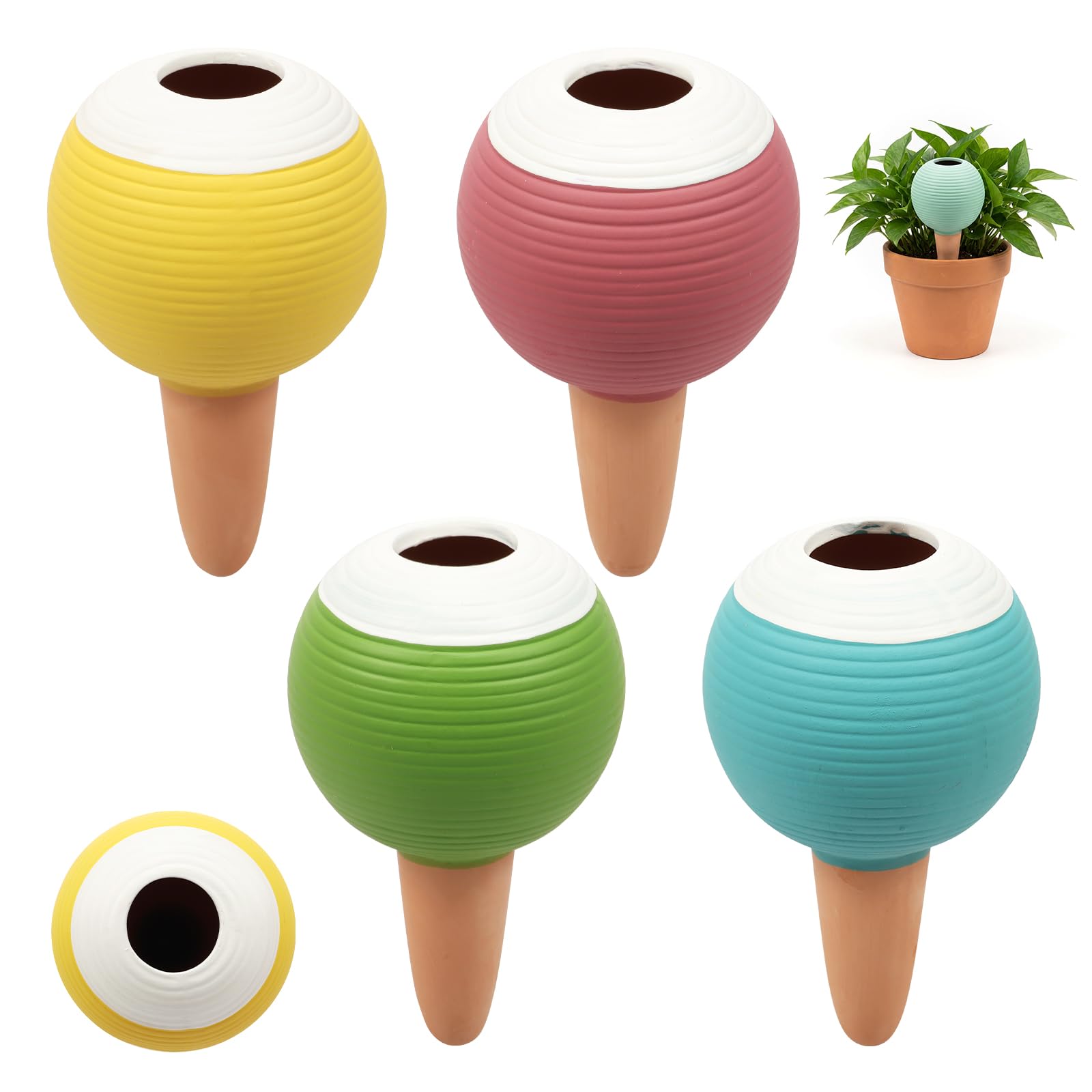 shaojian 4Pcs Terracotta Watering Spikes 430ml Cute Self Watering Plant Spikes for Indoor Outdoor Plants, Automatic Clay Drip Irrigation Globes for Home Garden