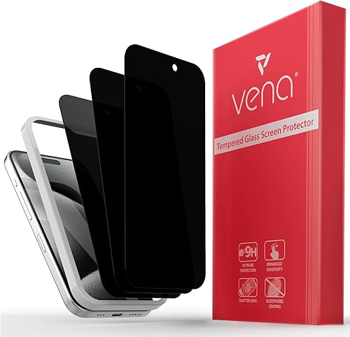 VENA Protector de pantalla de vidrio templado de privacidad de 2 vías compatible con Apple iPhone 15 Pro (6.1 pulgadas)  3 paquetes, (dureza 9H,