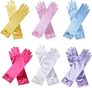 Bowknot Satin Gloves 6 Pairs Long Dress Up Gloves for Flower Girl and Special Occasion