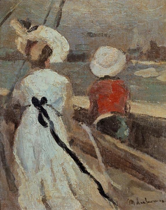 Poster Max Liebermann femme avec enfant voilier toile sans cadre 58x90 cm