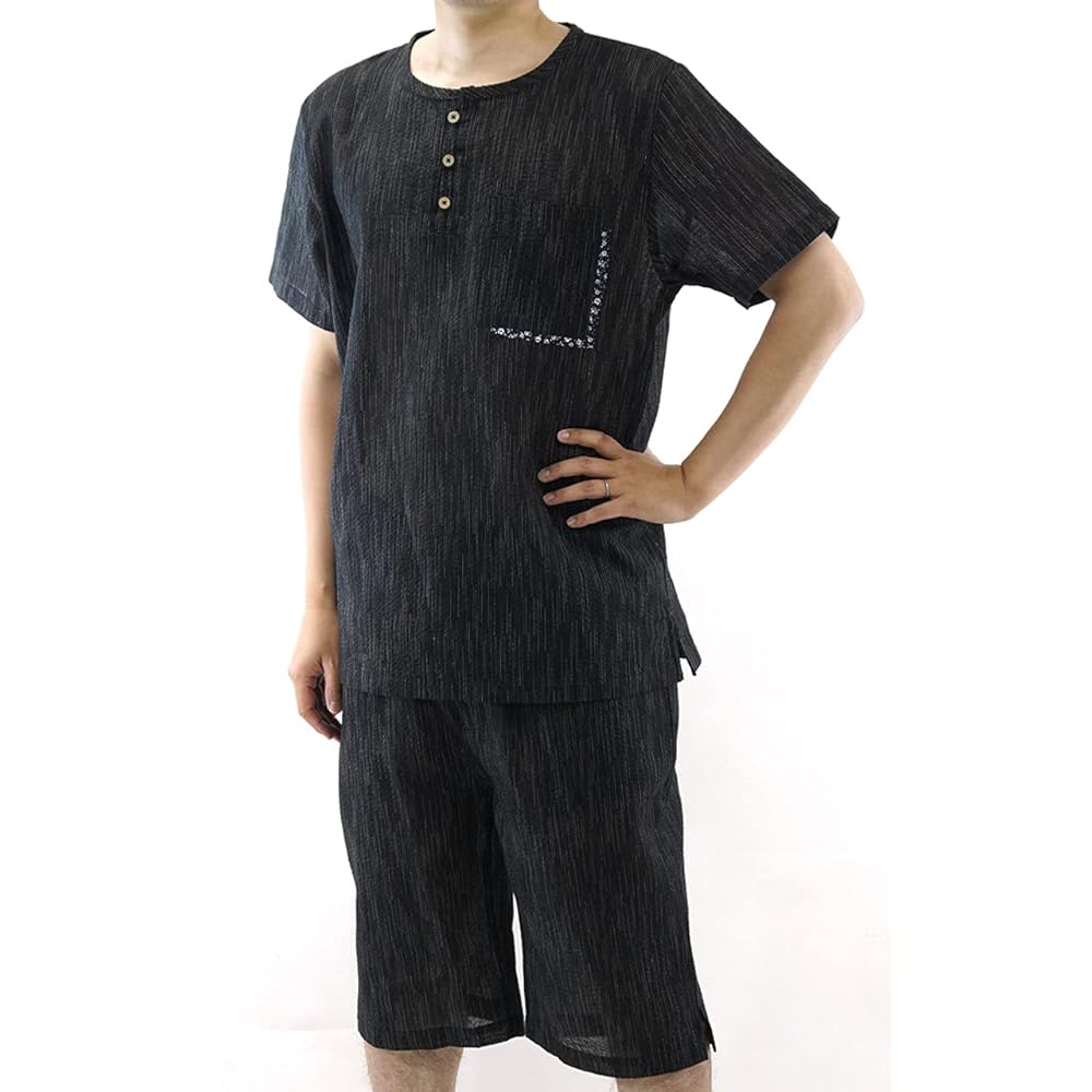 Amazon | [Men's7] 甚平 メンズ ヘンリーシャツ+ハーフパンツ