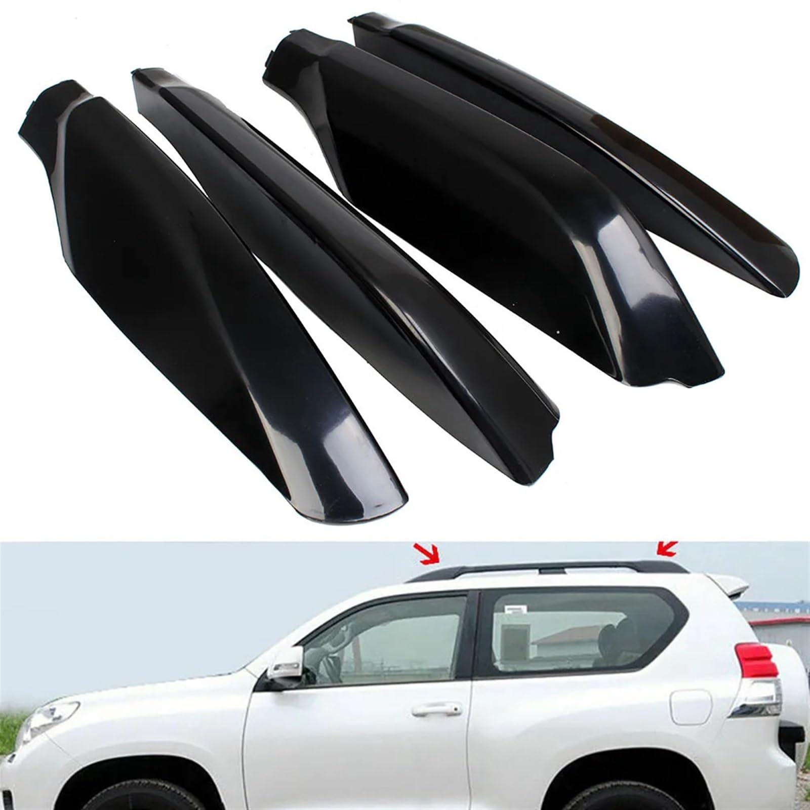 4 Stück Dachträgerabdeckung Dachträger Dachreling Endschale ersetzen, for Toyota, for Land Cruiser Prado 150 FJ150 2010-2018 2019 Autozubehör
