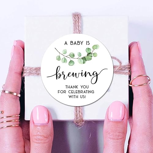 Miniatura 2 de Greenery - Calcomanías de agradecimiento con texto en inglés "A Baby is Brewing Thank You", paquete de 40 unidades